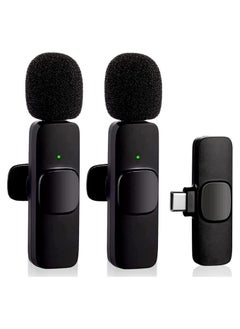 Wireless Lavalier Microphone for Type-C Phone, Plug-Play Wireless Mic with 2 Microphone for USB-C Android Phone Video Recording, Interview, Vlog