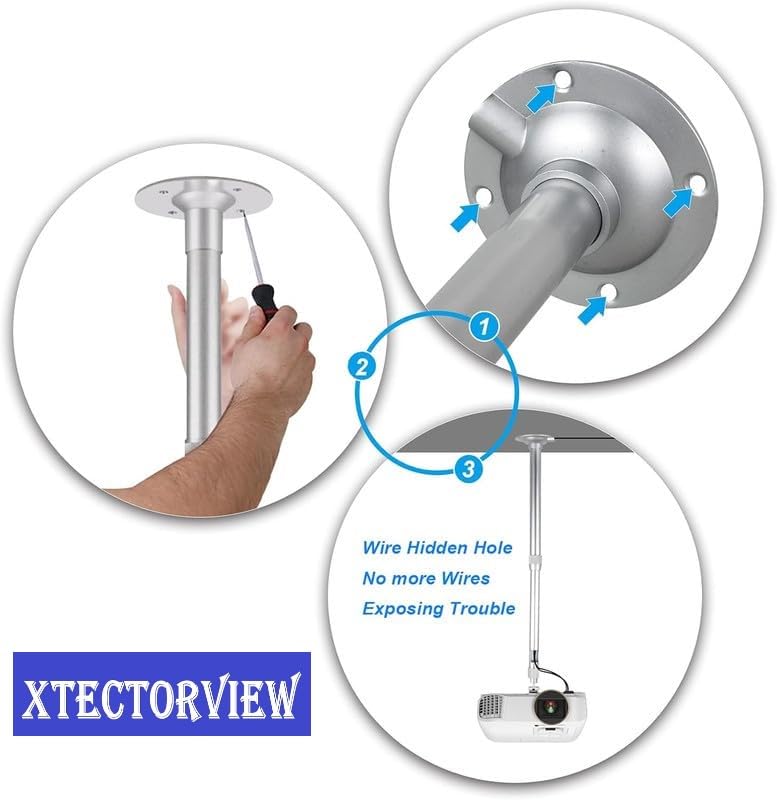XTECTORVIEW 3FT CCTV Camera Bracket, Universal Ceiling Mount for Projector 360° Degree Rotatable Extendable Tilt Up to 20-36 Inch CCTV DVR, Single Screw Projector Stand Wall Mount -Weight Capacity 5KG - Image 3