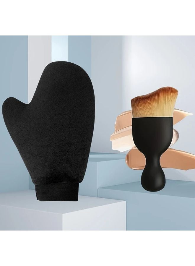 Hypoallergenic Makeup Brush And Self Tanning Mitt 2PCS Mixed Set Soft Bristles - Image 2