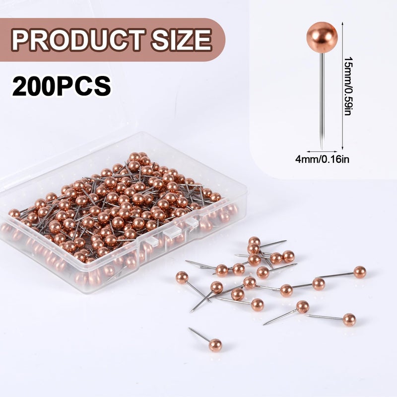 XIHIRCD 200 Pcs Map Pins, Rose Gold Push Pins for Bulletin Board, Fabric Marking, Photo Wall Production - Small Round Head Marking Tacks - Image 2