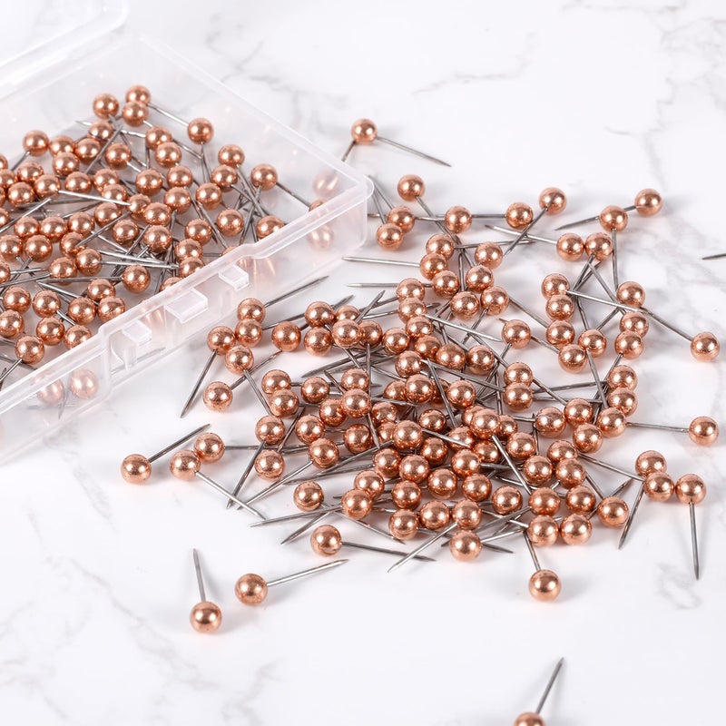 XIHIRCD 200 Pcs Map Pins, Rose Gold Push Pins for Bulletin Board, Fabric Marking, Photo Wall Production - Small Round Head Marking Tacks - Image 4