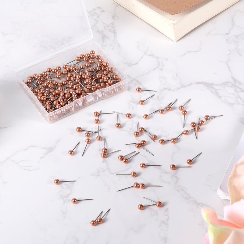 XIHIRCD 200 Pcs Map Pins, Rose Gold Push Pins for Bulletin Board, Fabric Marking, Photo Wall Production - Small Round Head Marking Tacks - Image 3