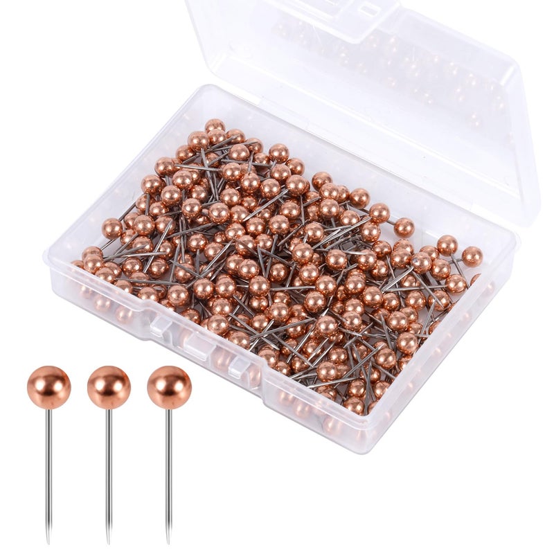 XIHIRCD 200 Pcs Map Pins, Rose Gold Push Pins for Bulletin Board, Fabric Marking, Photo Wall Production - Small Round Head Marking Tacks - Image 1