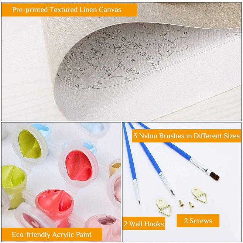 DIAMOND CRAFTZ Paint by Numbers for Adult Kits, DIY Canvas Oil Painting Kit for Kid Beginners with Paintbrushes Acrylic Pigment Drawing Paintwork, Multicolor - Image 2