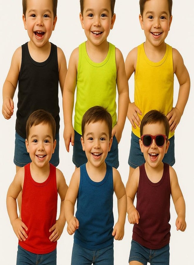 Cortica® Colorful Printed Vest Dark Solid Baniyan Cotton Inner wear for Baby Boys,Baby Girls,Boy's,Girl's,Kids & Infant Sleeveless Undershirts Sando ganji Soft Comfortable Multicolor Pack of 1 - Image 3