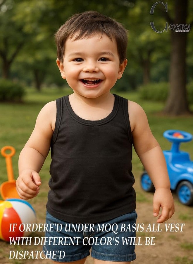 Cortica® Colorful Printed Vest Dark Solid Baniyan Cotton Inner wear for Baby Boys,Baby Girls,Boy's,Girl's,Kids & Infant Sleeveless Undershirts Sando ganji Soft Comfortable Multicolor Pack of 1 - Image 2