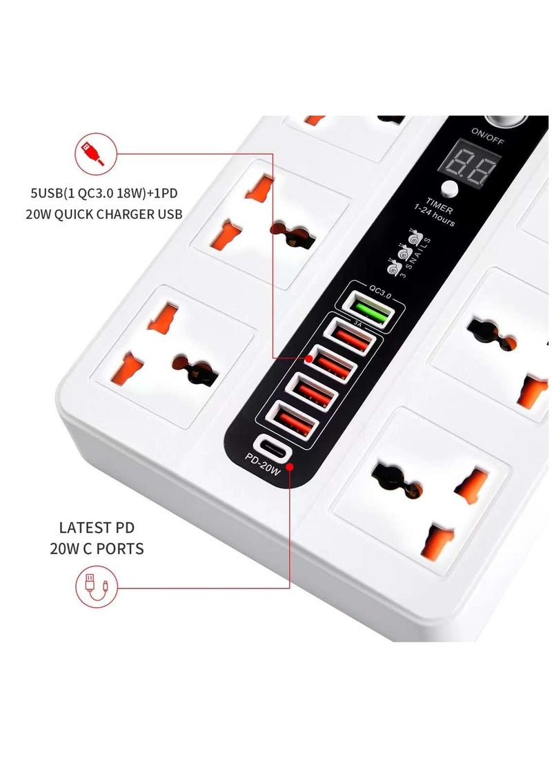 Pama BLK-11 Universal Extension Cord With 6 Universal Sockets, 5 USB ports,  1 PD Ports and 2 Meter Multicolour  - Image 5