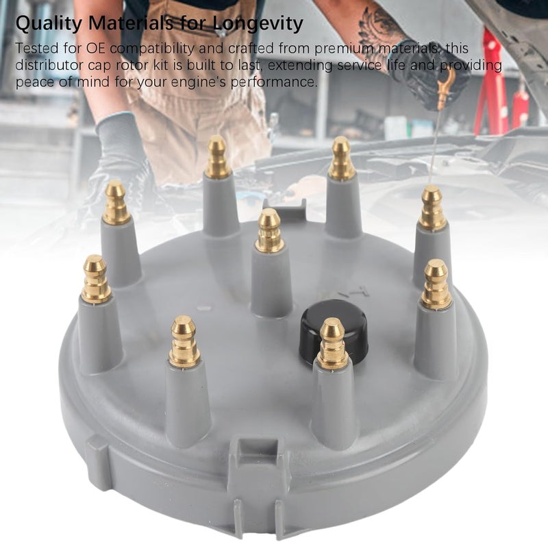 Ignition Distributor Cap Rotor Kit, Screw In with Brass Terminals, DC 12V - High Spark Output, Anti Crack Design, Fits and Trucks (Grey) - Image 5