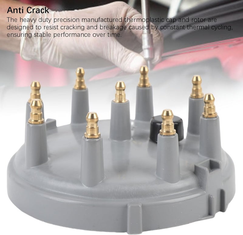 Ignition Distributor Cap Rotor Kit, Screw In with Brass Terminals, DC 12V - High Spark Output, Anti Crack Design, Fits and Trucks (Grey) - Image 4