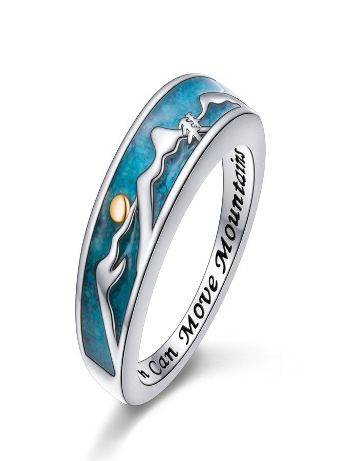 FLYOW Faith Can Move Mountain Ring 925 Sterling Silver Turquoise Rings Nature Religious Inspirational Jewelry Birthday Gifts for Climbers Women Men - Image 1