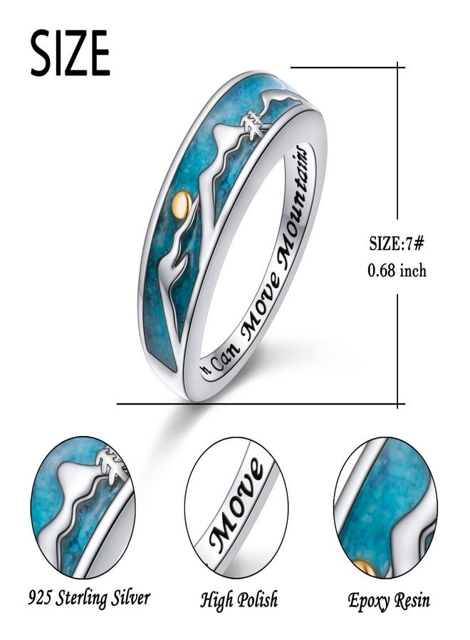 FLYOW Faith Can Move Mountain Ring 925 Sterling Silver Turquoise Rings Nature Religious Inspirational Jewelry Birthday Gifts for Climbers Women Men - Image 5