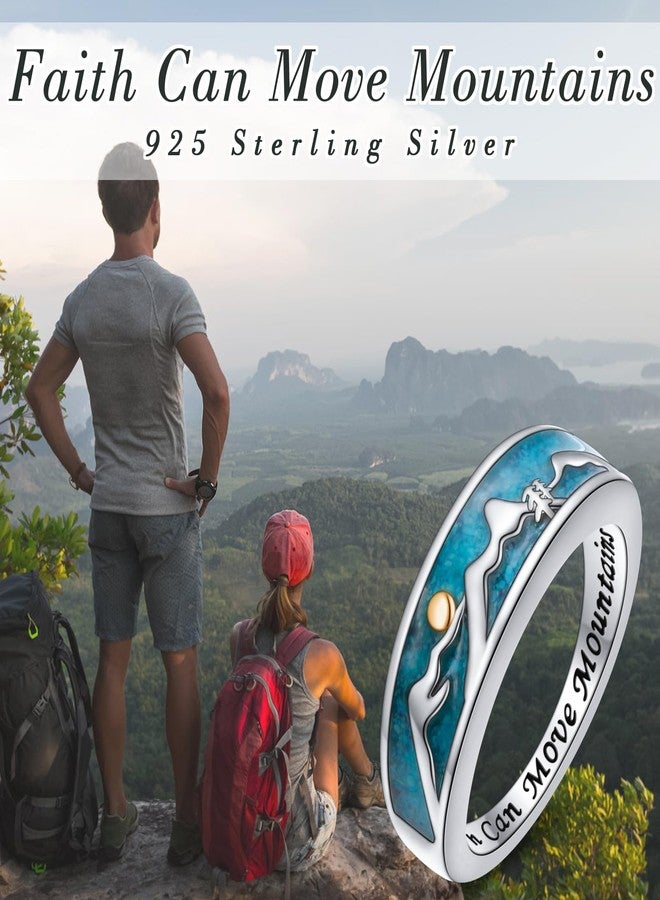 FLYOW Faith Can Move Mountain Ring 925 Sterling Silver Turquoise Rings Nature Religious Inspirational Jewelry Birthday Gifts for Climbers Women Men - Image 4