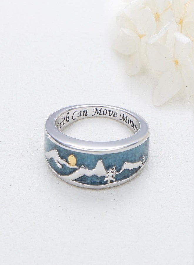 FLYOW Faith Can Move Mountain Ring 925 Sterling Silver Turquoise Rings Nature Religious Inspirational Jewelry Birthday Gifts for Climbers Women Men - Image 2