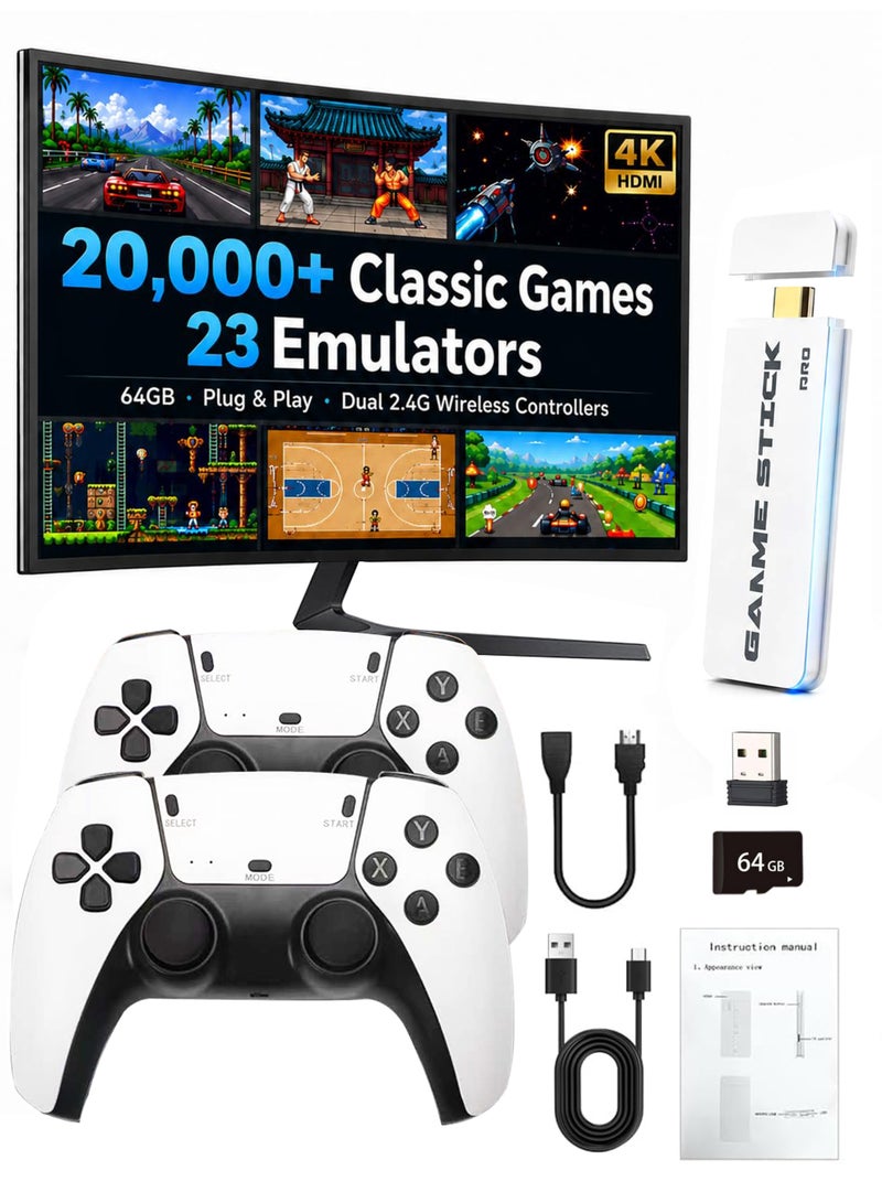 MWS-ForCamping 4K Wireless TV Game Stick with Dual 2.4G Controllers, Plug and Play HDMI Console, 64GB Memory Built-in - Image 1