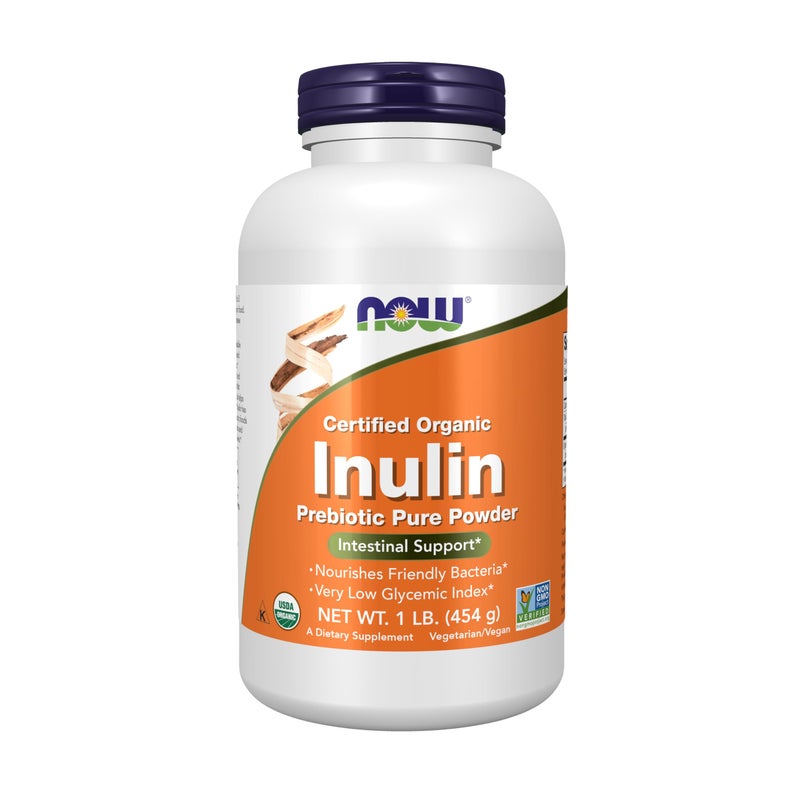 NOW Foods Supplements Inulin Prebiotic Pure Powder Certified Organic NonGMO Project Verified Intestinal Support 1Pound