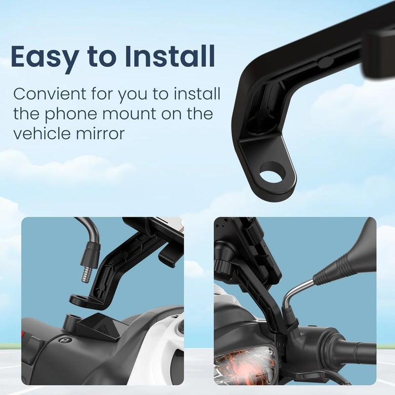 keeshar MotoPro K5 Motorcycle Rearview Mirror Mobile Holder | Universal Anti-Slip Clamp with Secure - Image 2