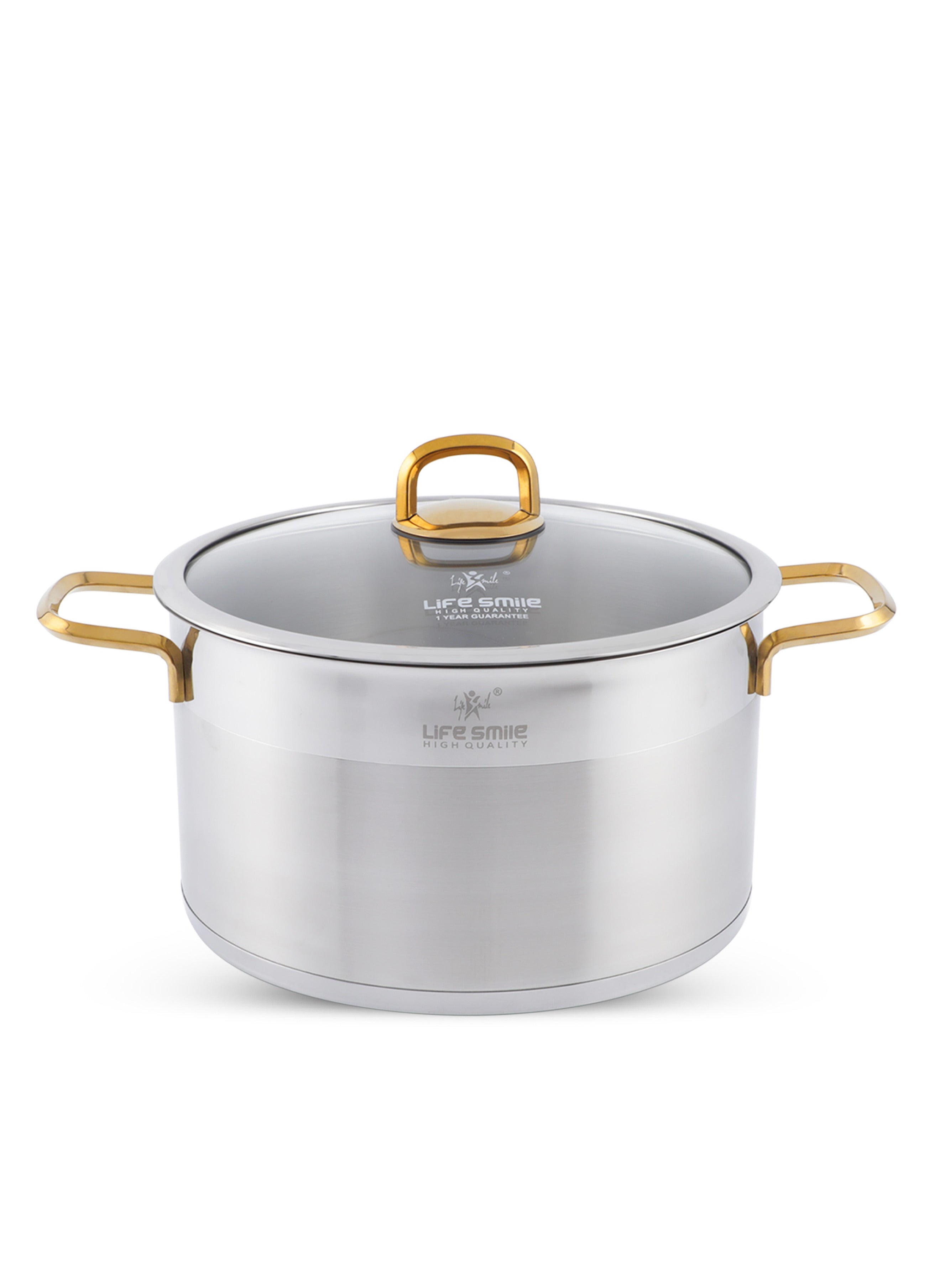 Life Smile 26cm (7.3 Liter) LIFE SMILE Cooking Pot with Lid 18/10 Pure Stainless Steel - Thick Induction Base Double Handle Stock Pot - Non-Toxic, 100% PFOA, PTFE & PFOS Free - Oven Safe Casserole 