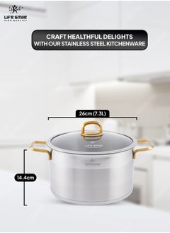 26cm (7.3 Liter) LIFE SMILE Cooking Pot with Lid 18/10 Pure Stainless Steel - Thick Induction Base Double Handle Stock Pot - Non-Toxic, 100% PFOA, PTFE & PFOS Free - Oven Safe Casserole - pzsku/Z4E52C953B06F2144055CZ/45/_/1729923390/5bf02339-8c35-4f62-8bbc-560d7116c4ef