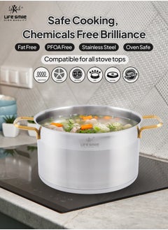 26cm (7.3 Liter) LIFE SMILE Cooking Pot with Lid 18/10 Pure Stainless Steel - Thick Induction Base Double Handle Stock Pot - Non-Toxic, 100% PFOA, PTFE & PFOS Free - Oven Safe Casserole - pzsku/Z4E52C953B06F2144055CZ/45/_/1729923410/e03158e7-c320-439f-ad1f-40d2d76f2498