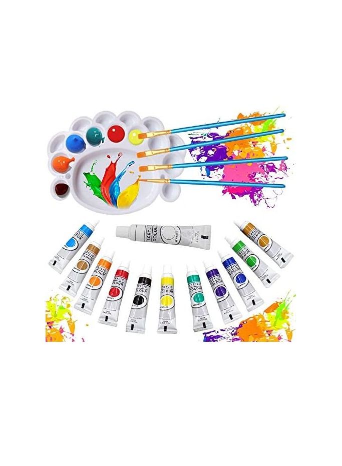 PAMEER Acrylic Colors Paint Set Painting kit has 12 x 12ml Tubes 4 Art Brushes 1 Palette Rich Pigments Colors Art Set Drawing Kit is Perfect Gifts for Artist Kids - Image 2