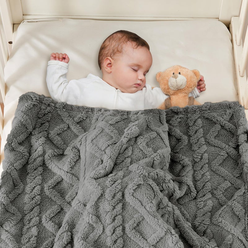 Yurhap Sherpa Fleece Baby Blanket, Ultra Soft Fluffy Premium Baby Blankets for Boys Girls, Cozy Infant Toddler Newborn Receiving Blankets for Crib Stroller 30â€Ã—40â€ (Grey) - Image 2