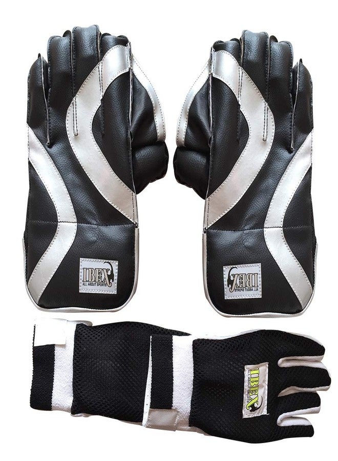 JetFire Cricket Men's Ibex Regular Wicket Keeping Gloves Combo With Cotton Inner Gloves (Black), Standard - Image 3
