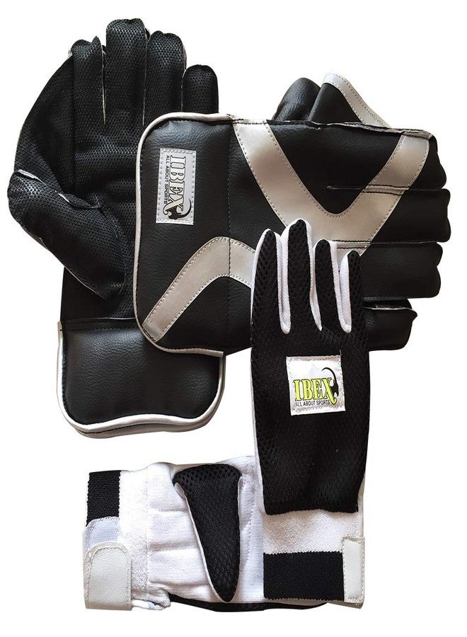JetFire Cricket Men's Ibex Regular Wicket Keeping Gloves Combo With Cotton Inner Gloves (Black), Standard - Image 2