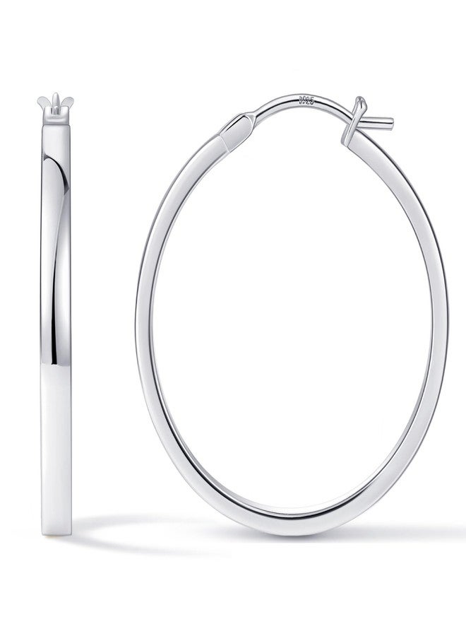 Gacimy Flatted Hoop Earrings for Women 14K Gold Plated with 925 Sterling Silver Post, 30mm, Brass, No Gemstone - Image 1