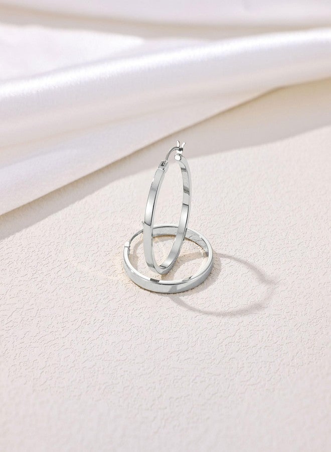 Gacimy Flatted Hoop Earrings for Women 14K Gold Plated with 925 Sterling Silver Post, 30mm, Brass, No Gemstone - Image 4