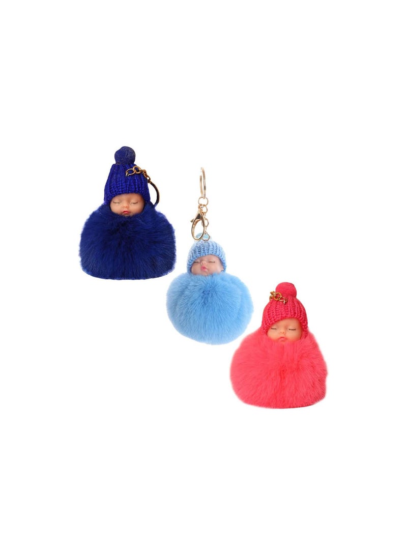 GGOOT 3pcs Pom Pom Keychains Cute Doll Plush Faux Fur Keychain Pendants Soft Pom Pom Car Handbag Keyring Doll Charms Pendant for Women Kids Bag Accessory Random Color - Image 1