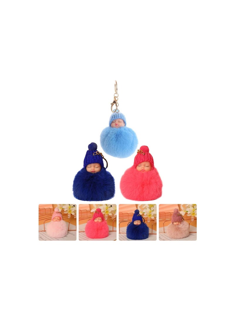 GGOOT 3pcs Pom Pom Keychains Cute Doll Plush Faux Fur Keychain Pendants Soft Pom Pom Car Handbag Keyring Doll Charms Pendant for Women Kids Bag Accessory Random Color - Image 5