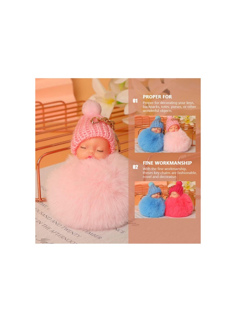 GGOOT 3pcs Pom Pom Keychains Cute Doll Plush Faux Fur Keychain Pendants Soft Pom Pom Car Handbag Keyring Doll Charms Pendant for Women Kids Bag Accessory Random Color - Image 2
