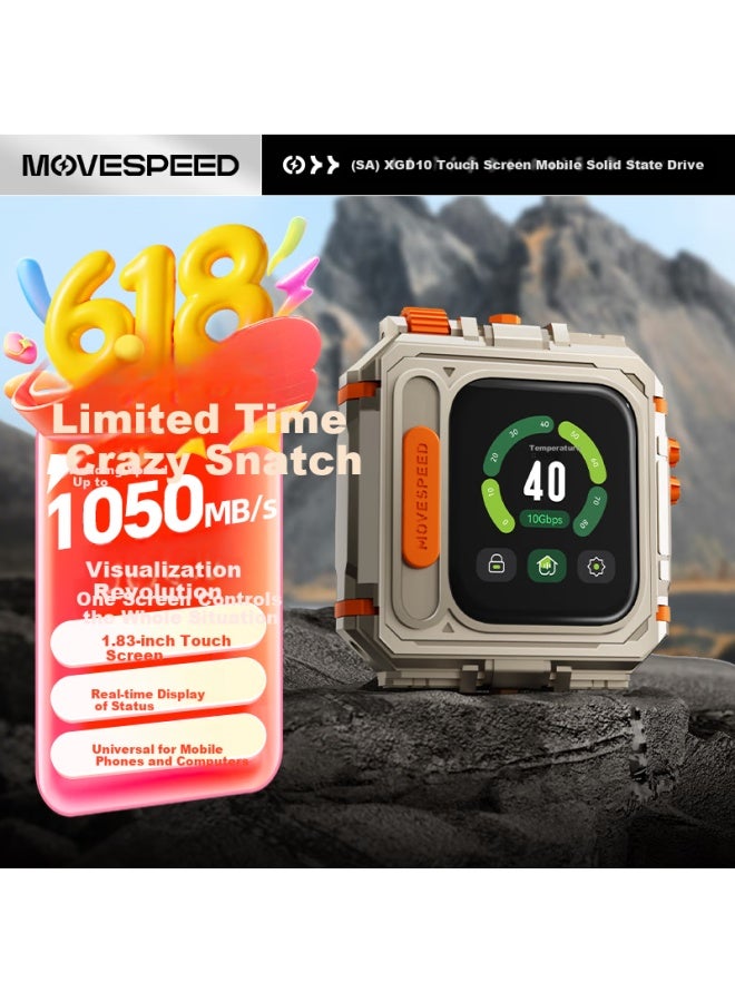 MOVESPEED Move Speed Gd10 1tb Encrypted Portable Solid State Drive Smart Screen Display Touchscreen High-speed External Hard Drive For Mobile Phones And Computers 1050mb/s - Image 1