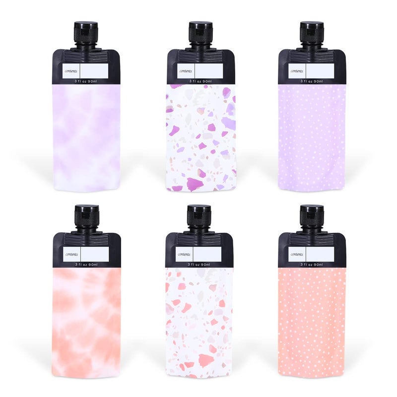 ASEVAT 3 oz 6pack Leak Proof Empty Squeeze Pouches Refillable Travel Size Containers liquid travel pouches for Travel TSA Approved Travel Pouches for Toiletries for Lotion - Image 1