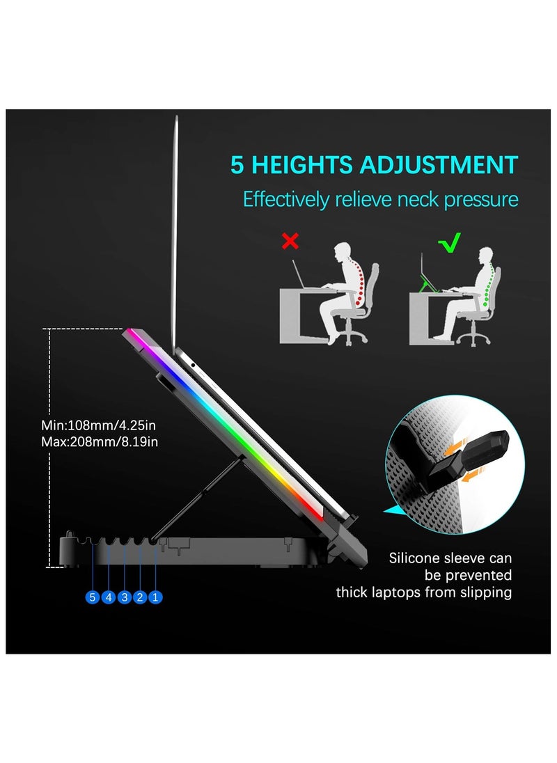 TopMate - TopMate C11 RGB Laptop Cooling Pad | With 6 Quiet Fans | Adjustable Height | Phone Holder | Blue LED | For 15.6-17.3 Inch Laptops - Image 1