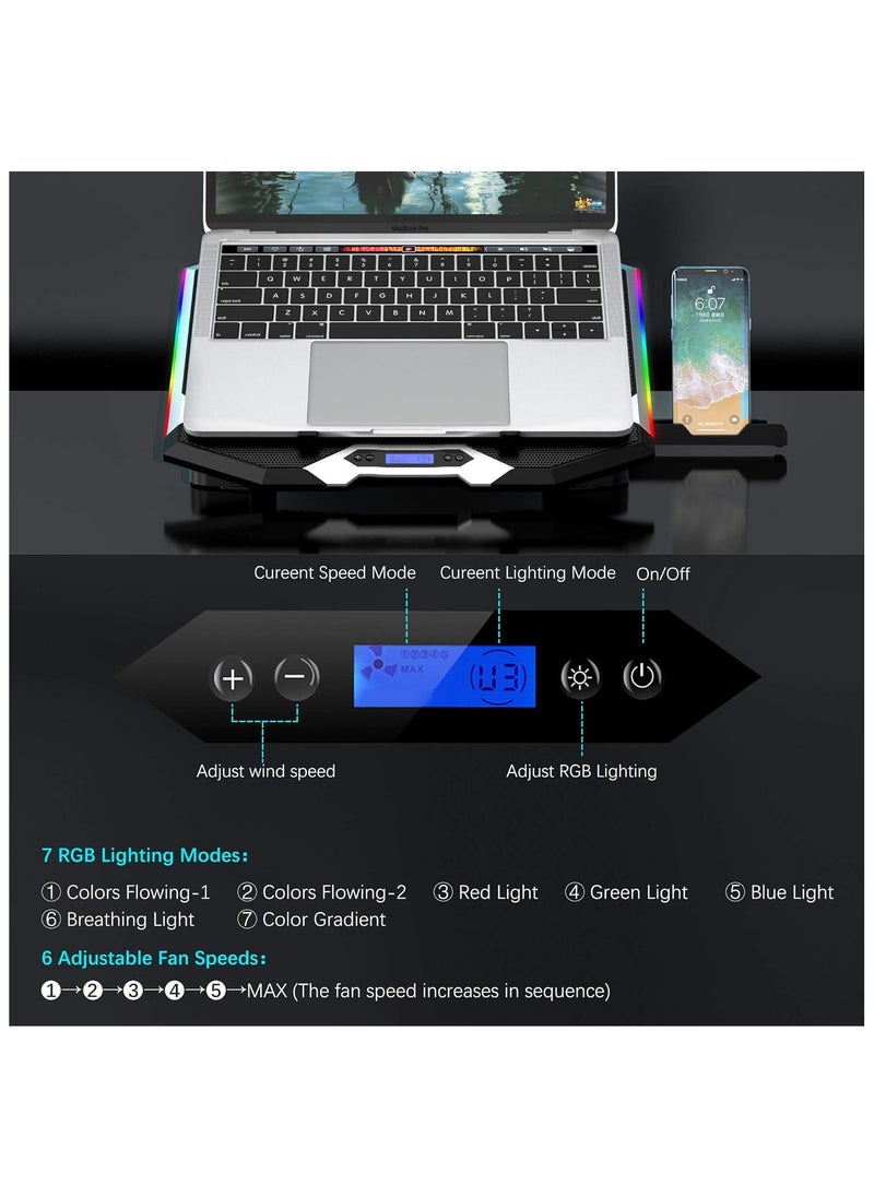 TopMate - TopMate C11 RGB Laptop Cooling Pad | With 6 Quiet Fans | Adjustable Height | Phone Holder | Blue LED | For 15.6-17.3 Inch Laptops - Image 1