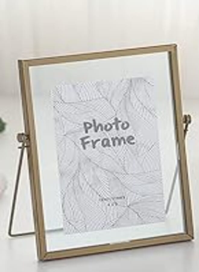Nordic Design Modern Pictures Floating Frame, Tabletop Iron Geometric Framed Glass Picture Photo Frame, For Home Decoration, Livingroom, Bedroom, Familyroom, Office (4x6 Gold)