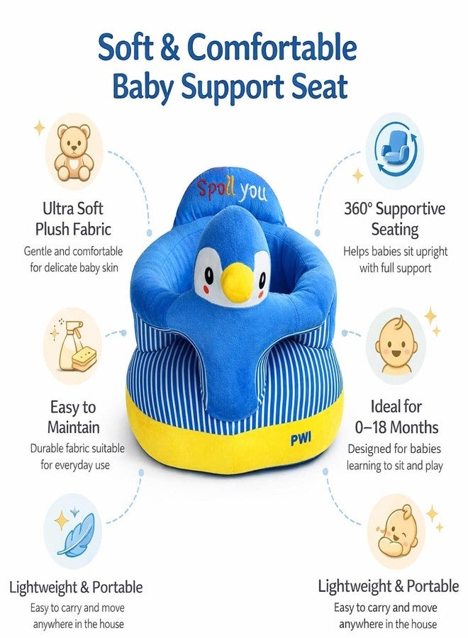 PWI Plush Baby Sitter with Backrest & Cartoon Support | Soft & Safe Seat for 0–18 Months | Blue, Lightweight & Portable - Image 4