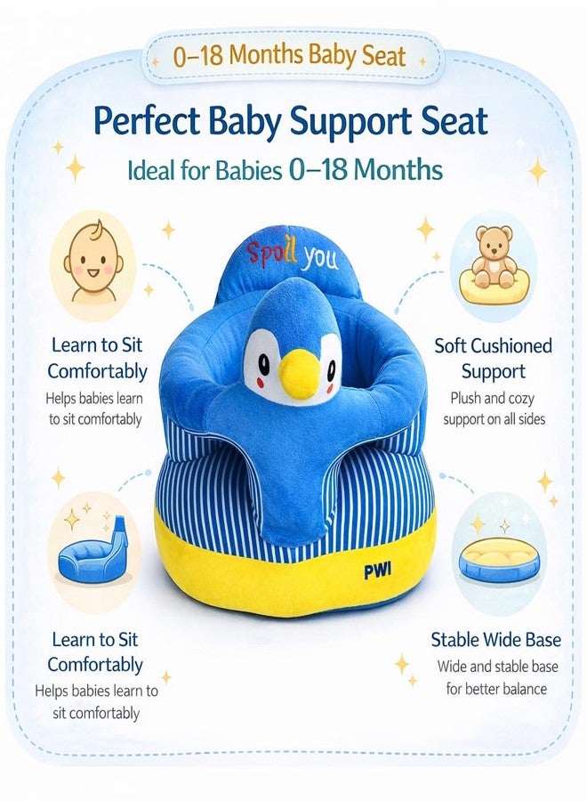 PWI Plush Baby Sitter with Backrest & Cartoon Support | Soft & Safe Seat for 0–18 Months | Blue, Lightweight & Portable - Image 5