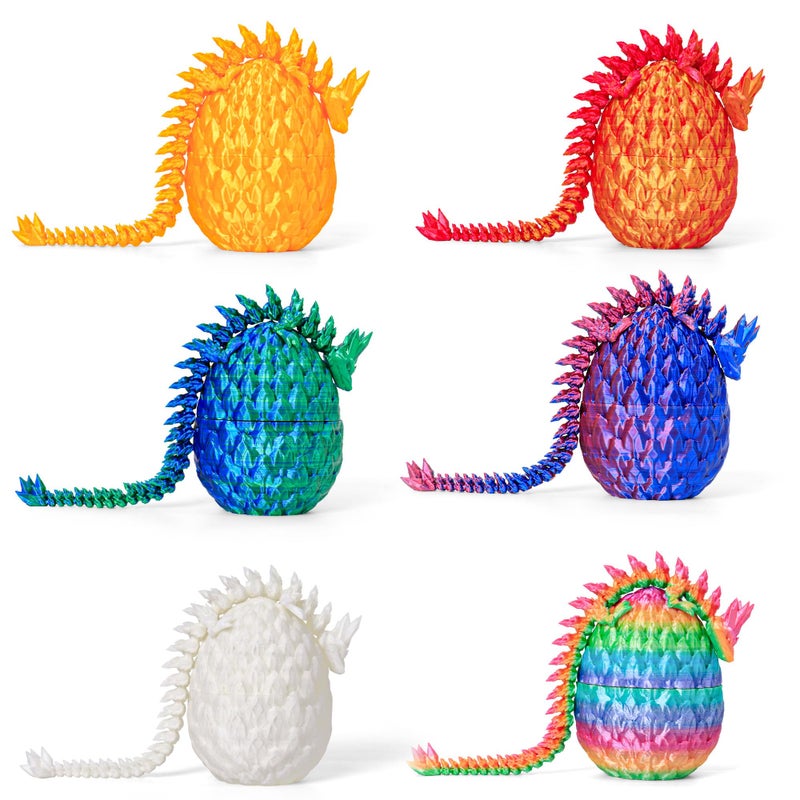 ONEVIVE Easter Basket Stuffers 3D Printed Dragon Egg Toy (6 Pack) - Surprise Mystery Inside, Articulated Crystal Dragon, Fidget Sensory Toy for Kids Birthday Surprise Easter Egg Hunt Party Favors - Image 1