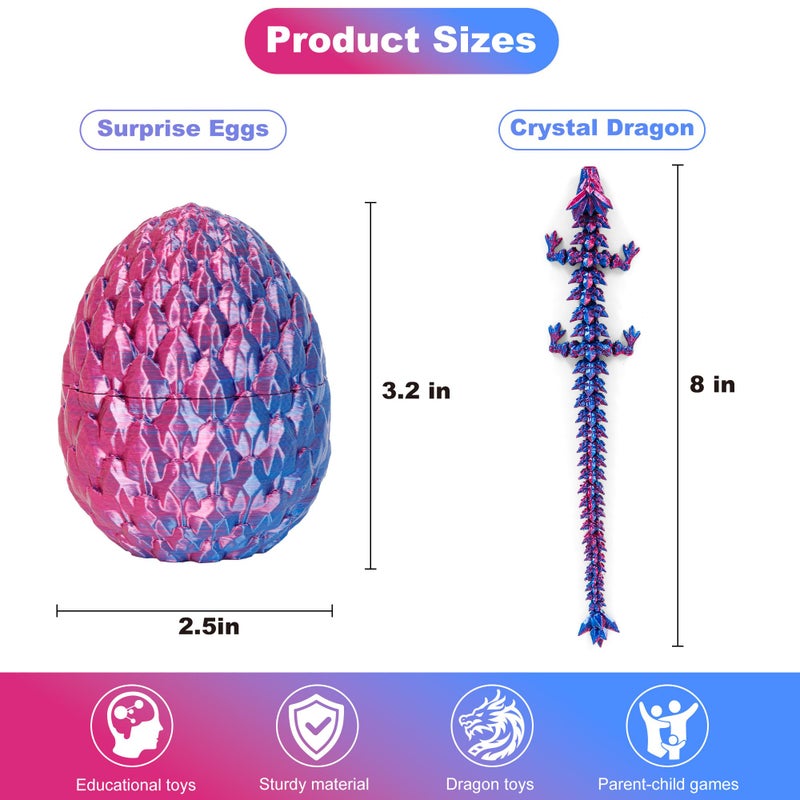 ONEVIVE Easter Basket Stuffers 3D Printed Dragon Egg Toy (6 Pack) - Surprise Mystery Inside, Articulated Crystal Dragon, Fidget Sensory Toy for Kids Birthday Surprise Easter Egg Hunt Party Favors - Image 2