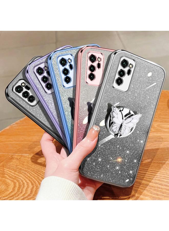 اس-توب جراب لهاتف Honor V30، جراب هاتف TPU بحامل على شكل فراشة بلون متدرج لامع - Image 2