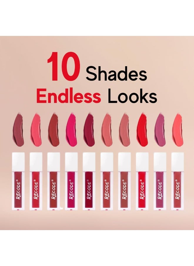 Recode Silky Matte Liquid Lipstick Combo Smudge Proof Transfer Proof Long Lasting Rosehip Shea Butter Pack of 10 Gifting Wedding Travel  - Image 4