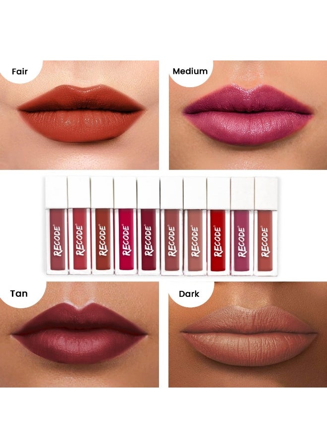 Recode Silky Matte Liquid Lipstick Combo Smudge Proof Transfer Proof Long Lasting Rosehip Shea Butter Pack of 10 Gifting Wedding Travel  - Image 3