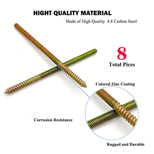 Yoliko 8 Pack 5/16-18 x 6 Inch Hanger Bolts Double Headed Bolts for Furniture Screws 150mm Length - Image 2