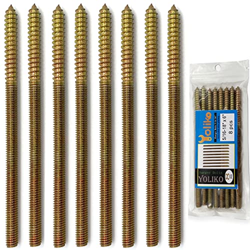 Yoliko 8 Pack 5/16-18 x 6 Inch Hanger Bolts Double Headed Bolts for Furniture Screws 150mm Length - Image 1