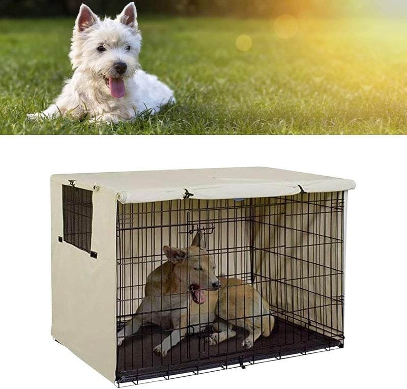 Dog Crate Cover for Wire Kennels, Oxford Cloth Pet Cage Cover with Mesh Window and Zipper, Outdoor Indoor Kennel Cover for Dogs 94x63.5x61cm (Beige) - Image 3