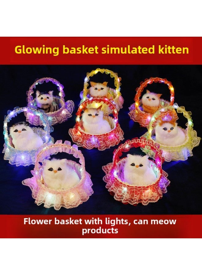 Luminous Basket Cat Can Call Kitten Doll Children's Toys 3-4 Simulation Animal Model Gift Shop Wholesale-Color:Can Call Mother And Child Cat + Luminous Basket (colors Are Sent Randomly) - Image 2