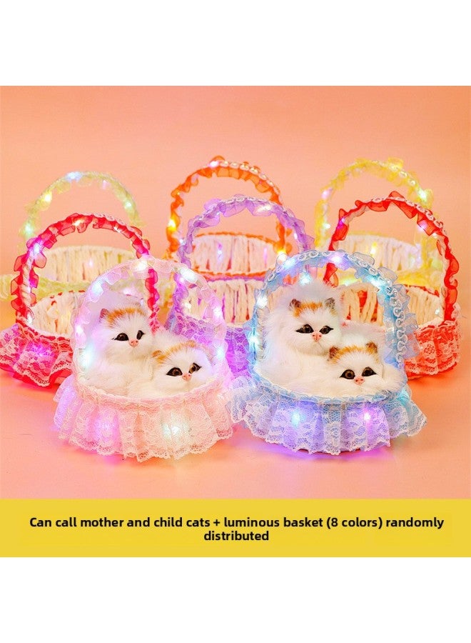 Luminous Basket Cat Can Call Kitten Doll Children's Toys 3-4 Simulation Animal Model Gift Shop Wholesale-Color:Can Call Mother And Child Cat + Luminous Basket (colors Are Sent Randomly) - Image 1