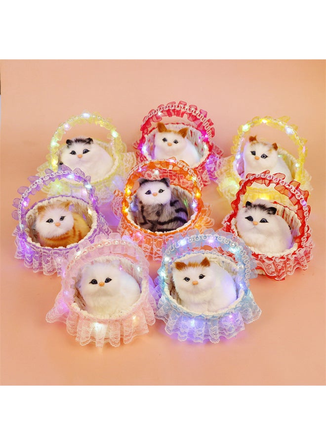 Luminous Basket Cat Can Call Kitten Doll Children's Toys 3-4 Simulation Animal Model Gift Shop Wholesale-Color:Can Call Mother And Child Cat + Luminous Basket (colors Are Sent Randomly) - Image 5